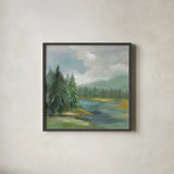 View from the Lodge by Silvia Vassileva. Shown in a sleek black glass frame for a contemporary gallery look. Available as an archival giclee rolled canvas, fine art paper, or poster print. SKU 77111a.