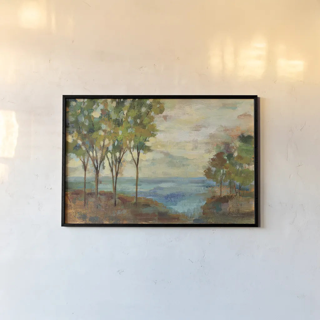 View of the Lake by Silvia Vassileva. shown as a paper print in a black flame. Available as a archival giclee rolled canvas, fine art paper, or poster print. SKU 22518i.