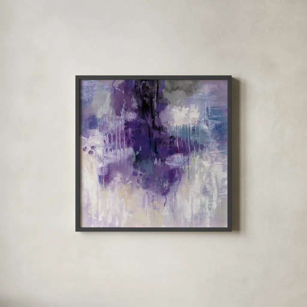 Violet Rain by Silvia Vassileva. Shown in a sleek black glass frame for a contemporary gallery look. Available as an archival giclee rolled canvas, fine art paper, or poster print. SKU 40805a.