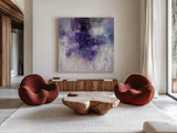 Violet Rain by Silvia Vassileva. Shown as extra-large giant wall art in a modern living room. Available as an archival giclee rolled canvas, fine art paper, or poster print. SKU 40805a.