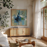 Vista Point I by Silvia Vassileva. Shown in a natural wood frame in a cozy modern living room. Available as an archival giclee rolled canvas, fine art paper, or poster print. SKU 30162a.