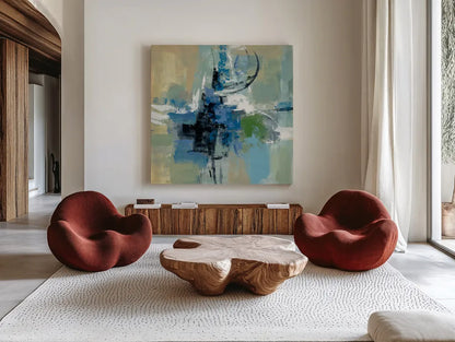 Vista Point I by Silvia Vassileva. Shown as extra-large giant wall art in a modern living room. Available as an archival giclee rolled canvas, fine art paper, or poster print. SKU 30162a.