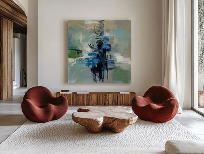 Vista Point II by Silvia Vassileva. Shown as extra-large giant wall art in a modern living room. Available as an archival giclee rolled canvas, fine art paper, or poster print. SKU 30163a.
