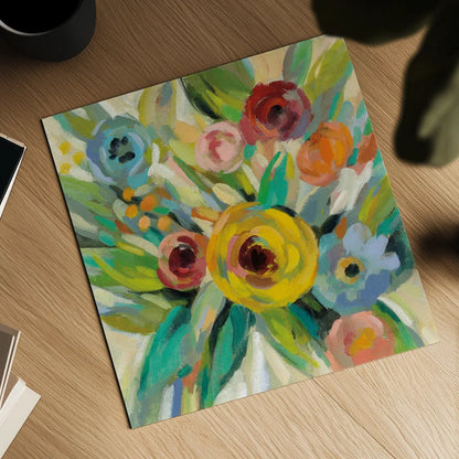 Vivid Coral Floral III by Silvia Vassileva. Shown as a detailed flat fine art print, highlighting archival giclee quality. Available as an archival giclee rolled canvas, fine art paper, or poster print. SKU 52206a.