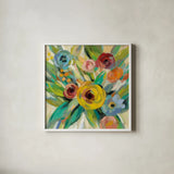 Vivid Coral Floral III by Silvia Vassileva. Shown in a crisp white glass frame for a clean and minimalist style. Available as an archival giclee rolled canvas, fine art paper, or poster print. SKU 52206a.