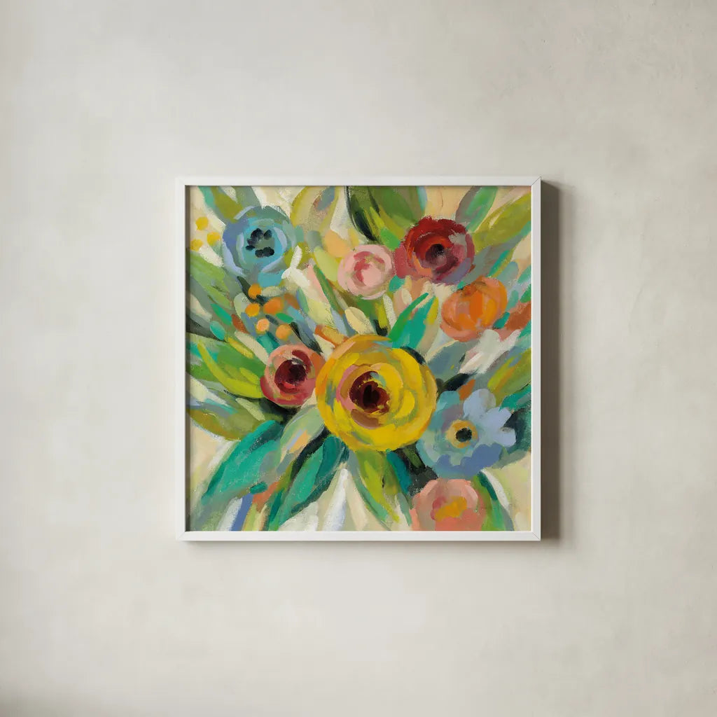 Vivid Coral Floral III by Silvia Vassileva. Shown in a crisp white glass frame for a clean and minimalist style. Available as an archival giclee rolled canvas, fine art paper, or poster print. SKU 52206a.