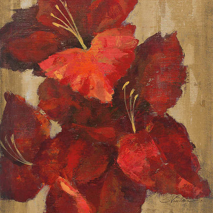 Vivid Red Gladiola on Gold Crop by Silvia Vassileva. SKU 15039a. Archival Giclee Fine art print for wall decor.