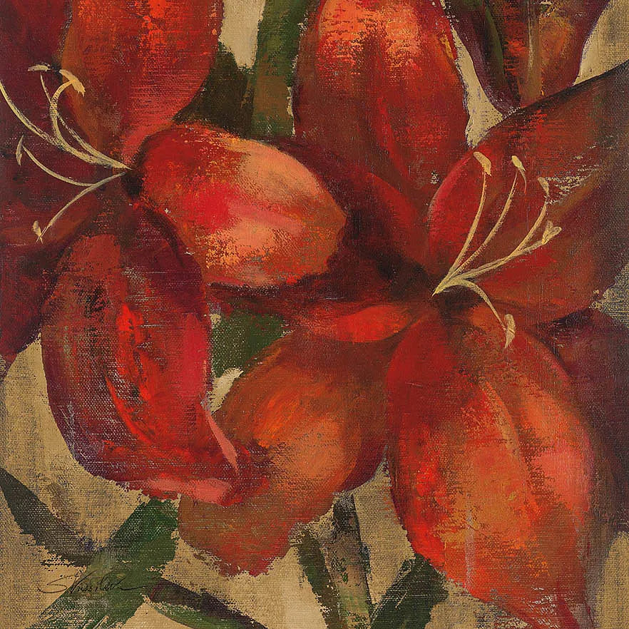 Vivid Red Lily on Gold Crop by Silvia Vassileva. SKU 15040a. Archival Giclee Fine art print for wall decor.