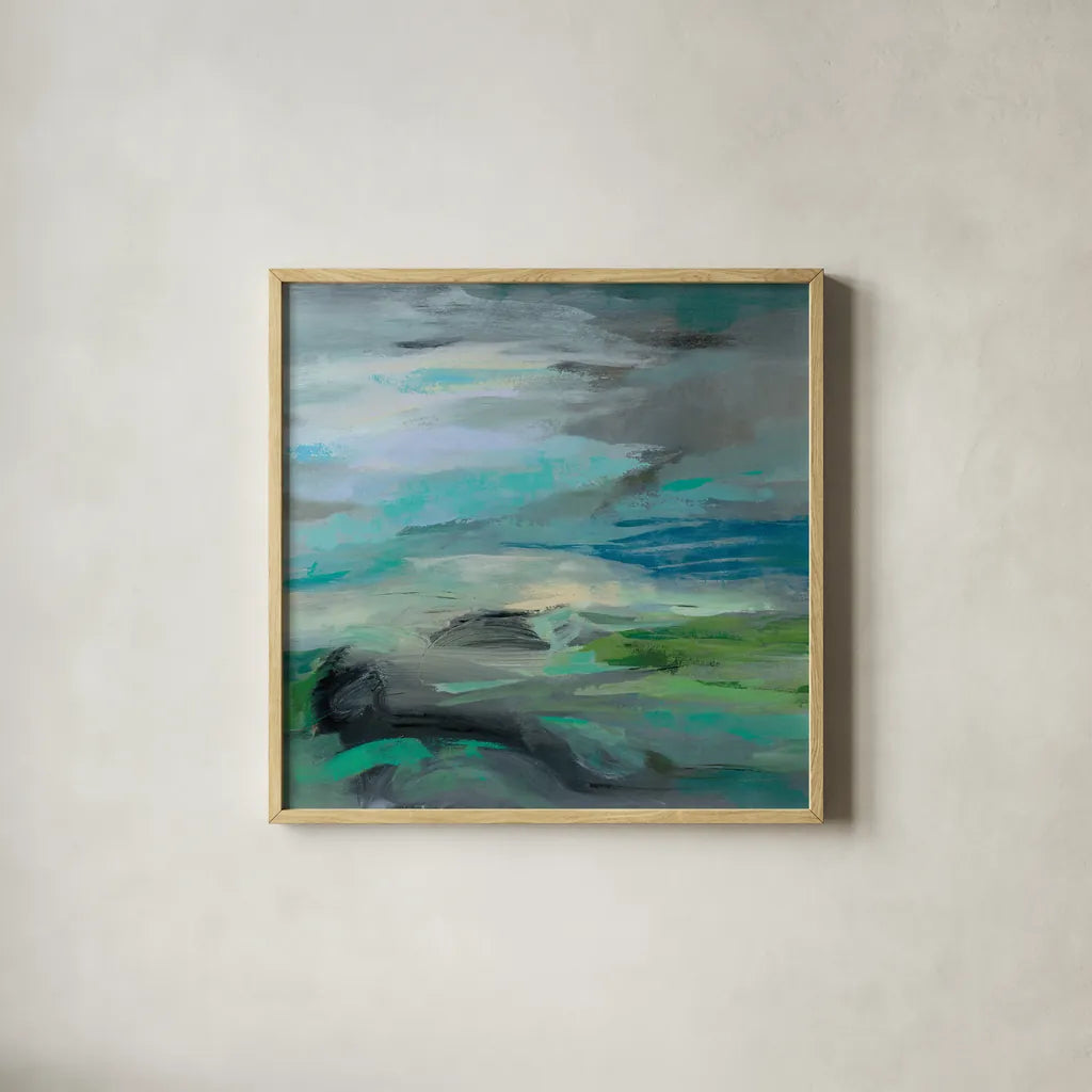 Volcano Edge by Silvia Vassileva. Shown in a natural wood glass frame for a timeless modern aesthetic. Available as an archival giclee rolled canvas, fine art paper, or poster print. SKU 59950a.