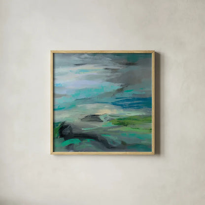 Volcano Edge by Silvia Vassileva. Shown in a natural wood glass frame for a timeless modern aesthetic. Available as an archival giclee rolled canvas, fine art paper, or poster print. SKU 59950a.