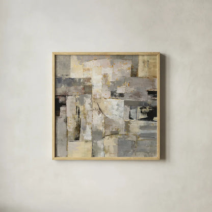 Walking Down the Street Neutral by Silvia Vassileva. Shown in a natural wood glass frame for a timeless modern aesthetic. Available as an archival giclee rolled canvas, fine art paper, or poster print. SKU 15007a.