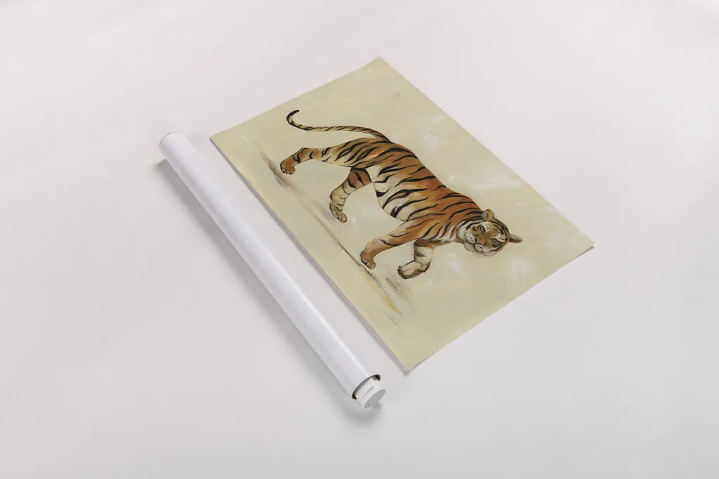 Walking Tiger by Silvia Vassileva. shown as a rolled paper print. Available as archival giclee rolled canvas, fine art paper, or poster print. SKU 56801i.