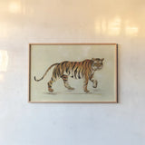 Walking Tiger by Silvia Vassileva. shown as a paper print in a natural frame. Available as a archival giclee rolled canvas, fine art paper, or poster print. SKU 56801i.