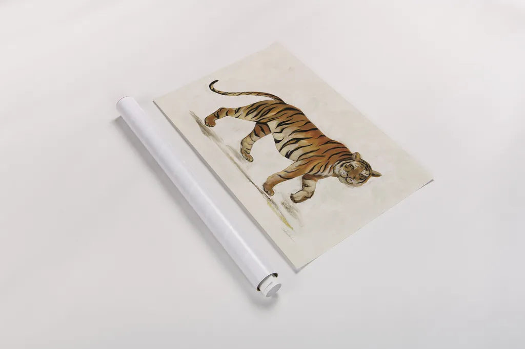 Walking Tiger Light by Silvia Vassileva. shown as a rolled paper print. Available as archival giclee rolled canvas, fine art paper, or poster print. SKU 57353i.