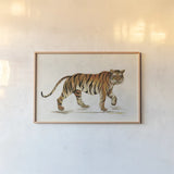 Walking Tiger Light by Silvia Vassileva. shown as a paper print in a natural frame. Available as a archival giclee rolled canvas, fine art paper, or poster print. SKU 57353i.