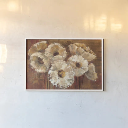 Waltzing Poppies by Silvia Vassileva. shown as a paper print in a white frame. Available as a archival giclee rolled canvas, fine art paper, or poster print. SKU 4100i.