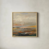 Warm Bay I by Silvia Vassileva. Shown in a natural wood glass frame for a timeless modern aesthetic. Available as an archival giclee rolled canvas, fine art paper, or poster print. SKU 77079a.