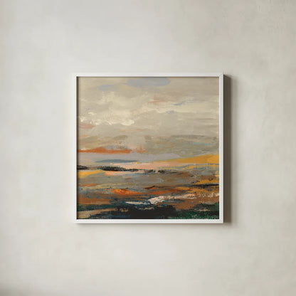 Warm Bay I by Silvia Vassileva. Shown in a crisp white glass frame for a clean and minimalist style. Available as an archival giclee rolled canvas, fine art paper, or poster print. SKU 77079a.