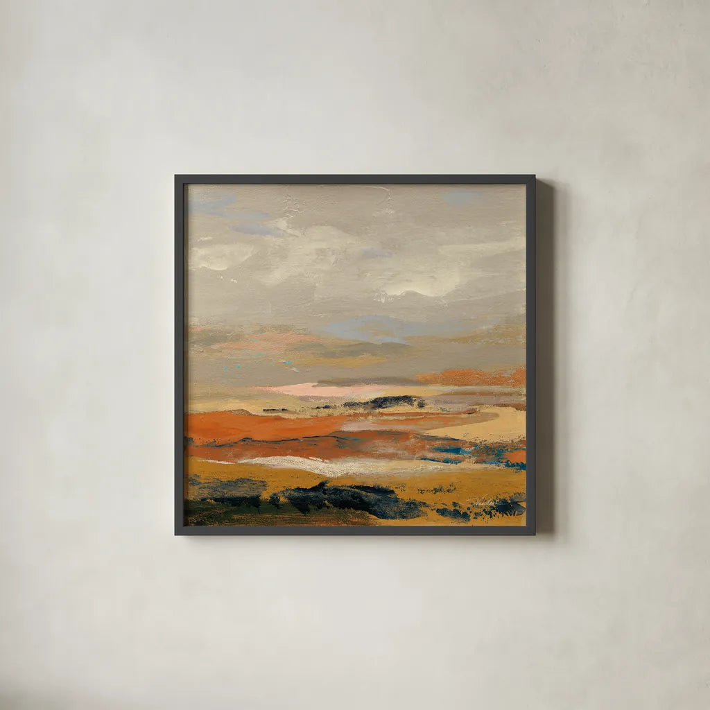 Warm Bay II by Silvia Vassileva. Shown in a sleek black glass frame for a contemporary gallery look. Available as an archival giclee rolled canvas, fine art paper, or poster print. SKU 77080a.