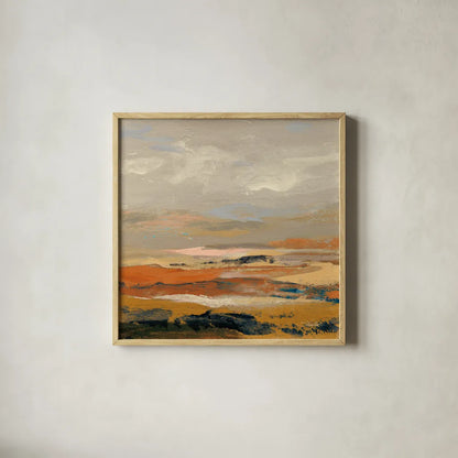Warm Bay II by Silvia Vassileva. Shown in a natural wood glass frame for a timeless modern aesthetic. Available as an archival giclee rolled canvas, fine art paper, or poster print. SKU 77080a.