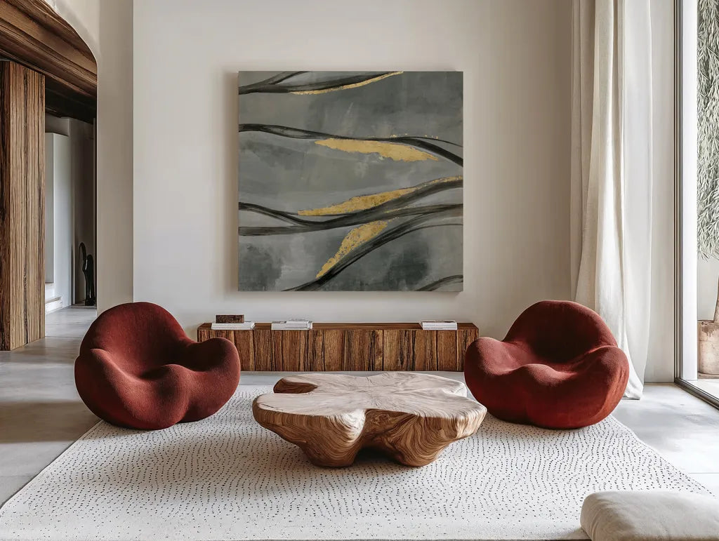 Water Surface by Silvia Vassileva. Shown as extra-large giant wall art in a modern living room. Available as an archival giclee rolled canvas, fine art paper, or poster print. SKU 85629a.