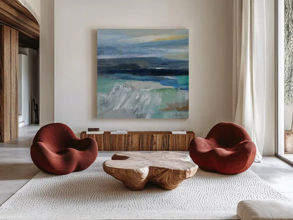 Wave Crop I by Silvia Vassileva. Shown as extra-large giant wall art in a modern living room. Available as an archival giclee rolled canvas, fine art paper, or poster print. SKU 16973a.