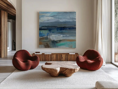 Wave Crop II by Silvia Vassileva. Shown as extra-large giant wall art in a modern living room. Available as an archival giclee rolled canvas, fine art paper, or poster print. SKU 16476a.