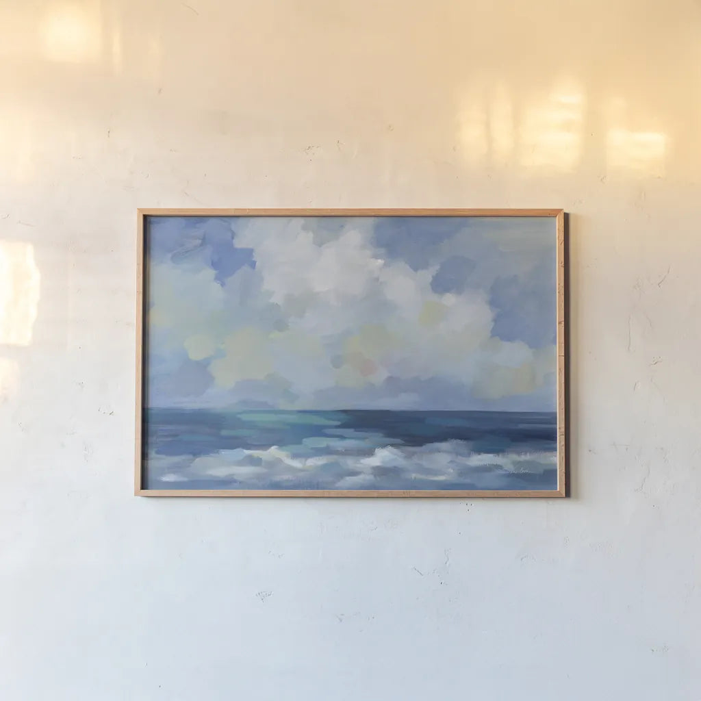 Waves and Clouds by Silvia Vassileva. shown as a paper print in a natural frame. Available as a archival giclee rolled canvas, fine art paper, or poster print. SKU 90252i.