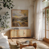 Western Sky by Silvia Vassileva. Shown in a natural wood frame in a cozy modern living room. Available as an archival giclee rolled canvas, fine art paper, or poster print. SKU 83537a.
