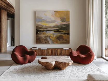 Western Sky by Silvia Vassileva. Shown as extra-large giant wall art in a modern living room. Available as an archival giclee rolled canvas, fine art paper, or poster print. SKU 83537a.