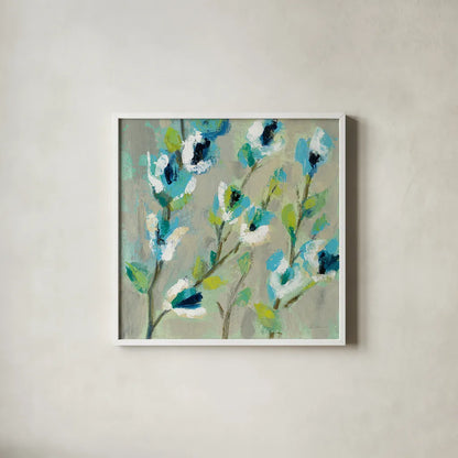 Whimsical Branch I by Silvia Vassileva. Shown in a crisp white glass frame for a clean and minimalist style. Available as an archival giclee rolled canvas, fine art paper, or poster print. SKU 53708a.