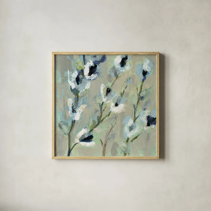 Whimsical Branch I Cool by Silvia Vassileva. Shown in a natural wood glass frame for a timeless modern aesthetic. Available as an archival giclee rolled canvas, fine art paper, or poster print. SKU 56949a.