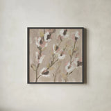 Whimsical Branch I Neutral by Silvia Vassileva. Shown in a sleek black glass frame for a contemporary gallery look. Available as an archival giclee rolled canvas, fine art paper, or poster print. SKU 89255a.