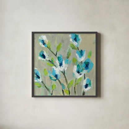 Whimsical Branch II by Silvia Vassileva. Shown in a sleek black glass frame for a contemporary gallery look. Available as an archival giclee rolled canvas, fine art paper, or poster print. SKU 53709a.