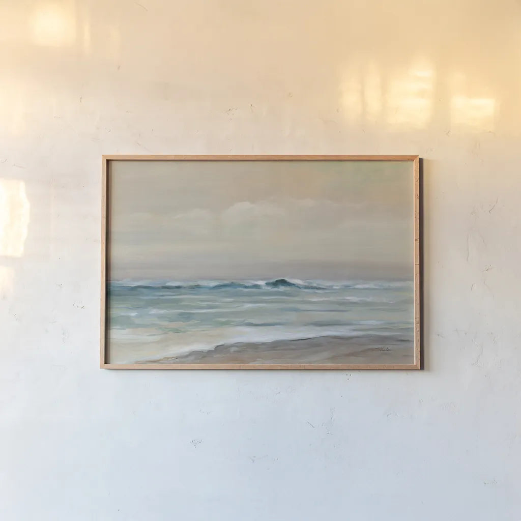 Whispering Ocean Waves by Silvia Vassileva. shown as a paper print in a natural frame. Available as a archival giclee rolled canvas, fine art paper, or poster print. SKU 69142i.