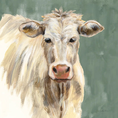 White Cow on Sage by Silvia Vassileva. SKU 70336a. Archival Giclee Fine art print for wall decor.