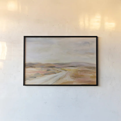 White Desert Road by Silvia Vassileva. shown as a paper print in a black flame. Available as a archival giclee rolled canvas, fine art paper, or poster print. SKU 89309i.