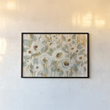 White Gold and Sage Floral by Silvia Vassileva. shown as a paper print in a black flame. Available as a archival giclee rolled canvas, fine art paper, or poster print. SKU 70504i.