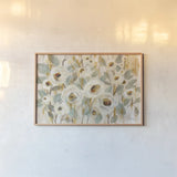 White Gold and Sage Floral by Silvia Vassileva. shown as a paper print in a natural frame. Available as a archival giclee rolled canvas, fine art paper, or poster print. SKU 70504i.