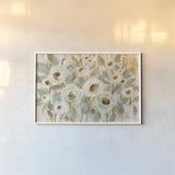 White Gold and Sage Floral by Silvia Vassileva. shown as a paper print in a white frame. Available as a archival giclee rolled canvas, fine art paper, or poster print. SKU 70504i.