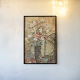 White Roses and Celadon Cup Crop by Silvia Vassileva. shown as a paper print in a black flame. Available as a archival giclee rolled canvas, fine art paper, or poster print. SKU 9551h.