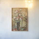 White Roses and Celadon Cup Crop by Silvia Vassileva. shown as a paper print in a natural frame. Available as a archival giclee rolled canvas, fine art paper, or poster print. SKU 9551h.