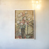 White Roses and Celadon Cup Crop by Silvia Vassileva. shown as a paper print in a white frame. Available as a archival giclee rolled canvas, fine art paper, or poster print. SKU 9551h.
