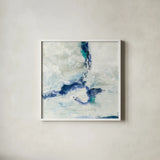 White and Blue by Silvia Vassileva. Shown in a crisp white glass frame for a clean and minimalist style. Available as an archival giclee rolled canvas, fine art paper, or poster print. SKU 26345a.