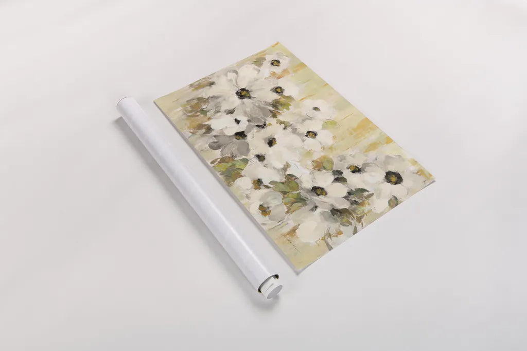 White and Green Bloom by Silvia Vassileva. shown as a rolled paper print. Available as archival giclee rolled canvas, fine art paper, or poster print. SKU 68830i.