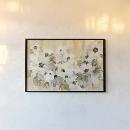 White and Green Bloom by Silvia Vassileva. shown as a paper print in a black flame. Available as a archival giclee rolled canvas, fine art paper, or poster print. SKU 68830i.