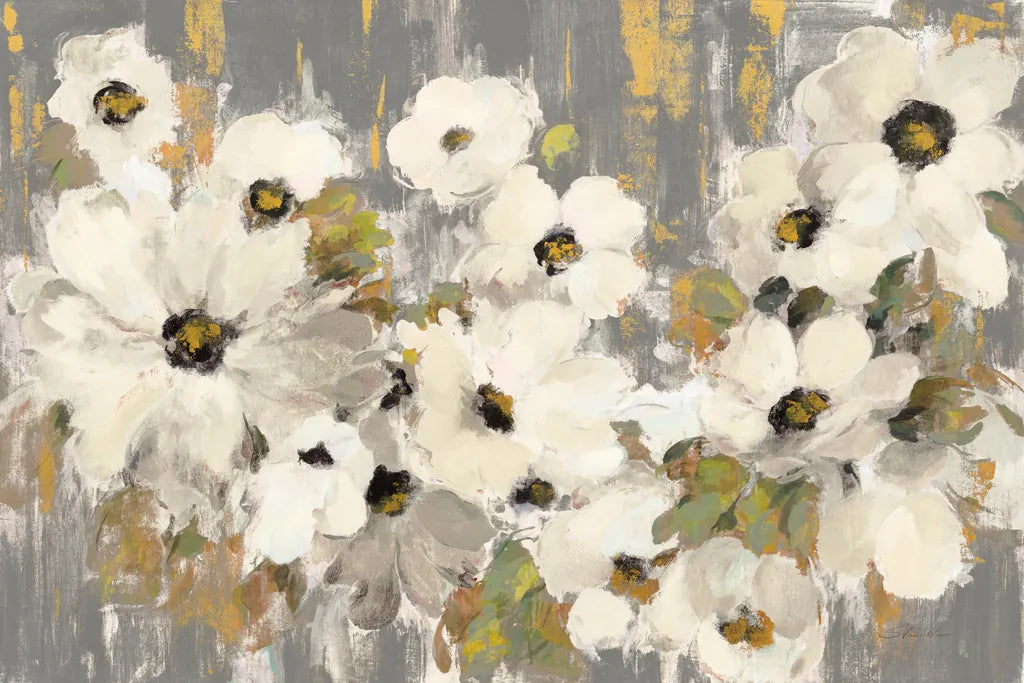 White and Green Bloom Gray by Silvia Vassileva. SKU 71244i. Archival Giclee Fine art print for wall decor.