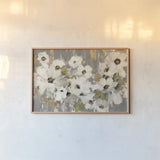 White and Green Bloom Gray by Silvia Vassileva. shown as a paper print in a natural frame. Available as a archival giclee rolled canvas, fine art paper, or poster print. SKU 71244i.