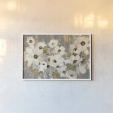 White and Green Bloom Gray by Silvia Vassileva. shown as a paper print in a white frame. Available as a archival giclee rolled canvas, fine art paper, or poster print. SKU 71244i.