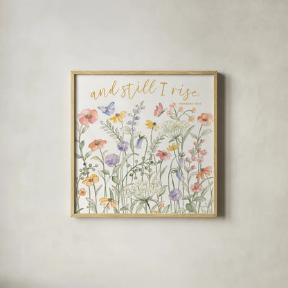 Wild Bloom III Religious by Silvia Vassileva. Shown in a natural wood glass frame for a timeless modern aesthetic. Available as an archival giclee rolled canvas, fine art paper, or poster print. SKU 99218a.